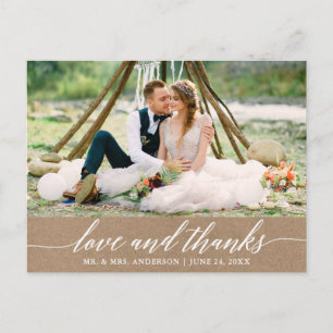 Postal Caligrafía moderna boda amor y agradecimiento kraf