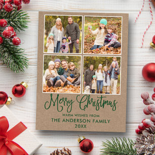 Postal Caligrafía moderna divertida de Navidad Kraft 4 fo