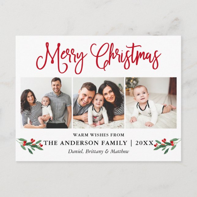 Postal Caligrafía moderna divertida Navidad Rojo Acebo 3  (Anverso)