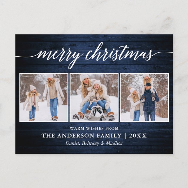 Postal Caligrafía moderna Feliz Navidad Madera 3 Foto (Anverso)