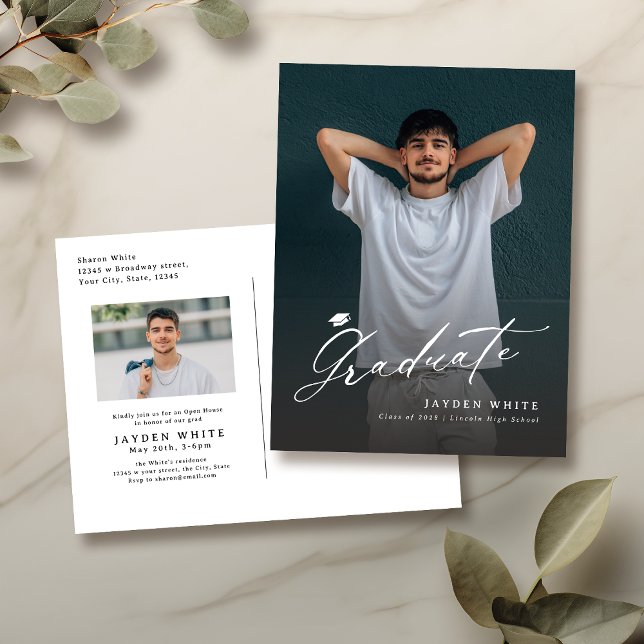 Postal Caligrafía moderna Graduación simple de fotografía (Modern Calligraphy Simple Photo Graduation Postcard)