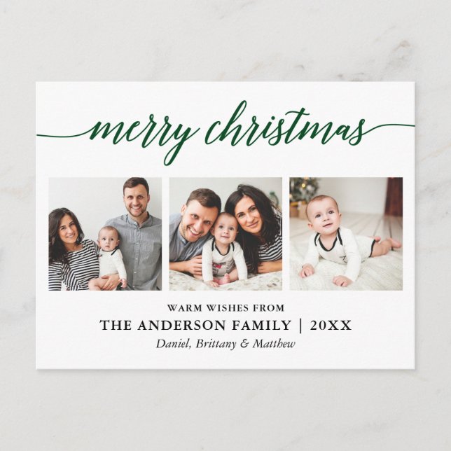 Postal Caligrafía moderna Verde Feliz Navidad 3 Foto (Anverso)
