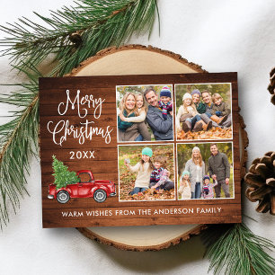 Postal Caligrafía Navidad Camión Antiguo Madera 4 Foto