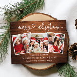 Postal Caligrafía Navidades del corazón Madera 3 Foto<br><div class="desc">Caligrafía moderna Corazón guión Feliz Navidad 3 Foto tarjeta postal de vacaciones - Madera rústica de campo</div>