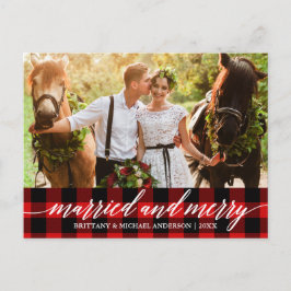 Postal Caligrafía Red Plaid Casado y Boda de Merry