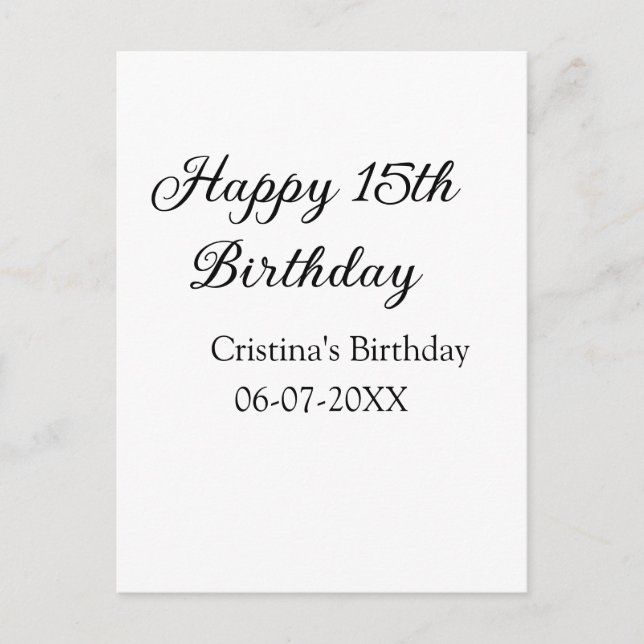 Postal caligrafía simple minimal feliz 15 cumpleaños (Anverso)