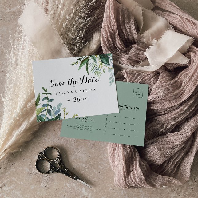 Postal Caligrafía tropical horizontal Guardar la fecha (Subido por el creador)