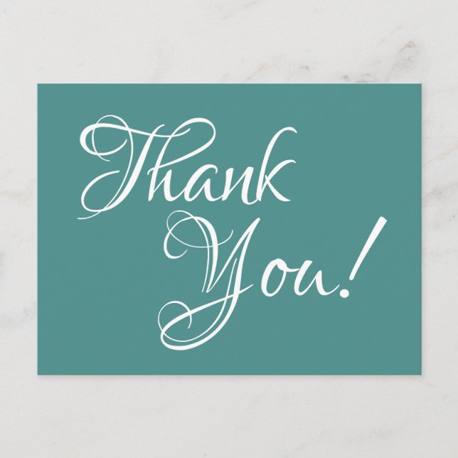 Postal Caligrafía verde azulada y blanca Gracias (Anverso)