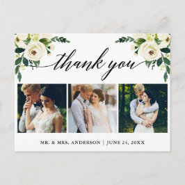 Postal Caligrafía Verde Floral Boda Foto Agradecimiento