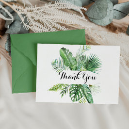 Postal Caligrafía verde tropical de destino Gracias