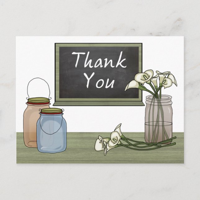Postal Calla Lily Chalkboard Mason Jar Gracias Postcard (Anverso)