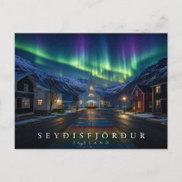 Postal Calle Arcoíris Iglesia Azul Seyðisfjörður Aurora