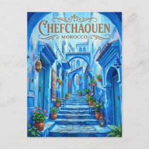 Postal Calle Azul de Chefchaouen Marruecos