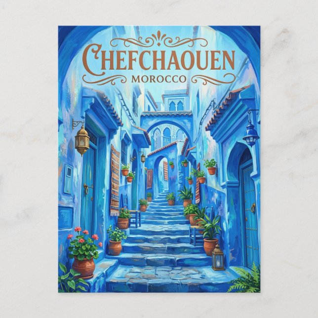 Postal Calle Azul de Chefchaouen Marruecos (Anverso)