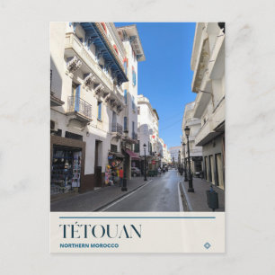 Postal Calle blanca y contraventanas azules de Tétouan