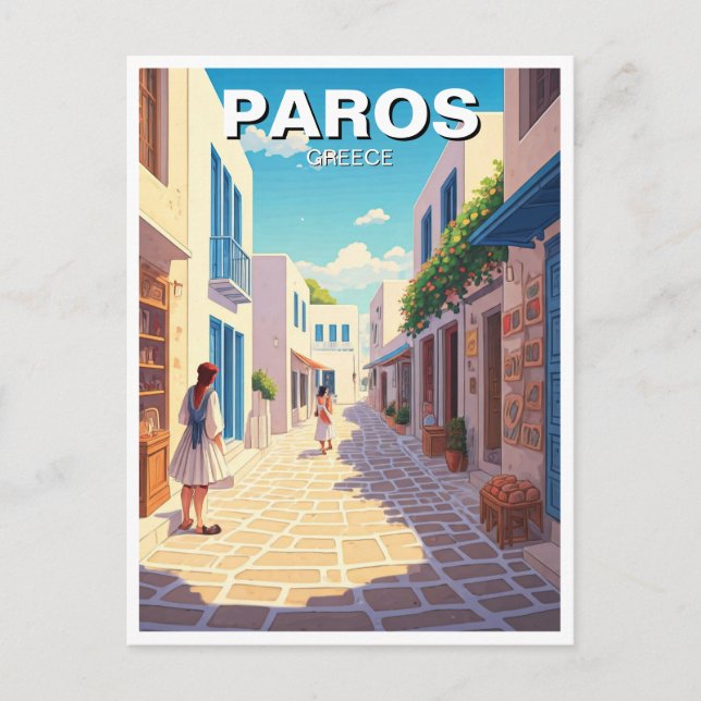 Postal Calle Cobblestone de Paros Grecia (Anverso)