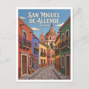 Postal Calle colonial colorida de San Miguel de Allende