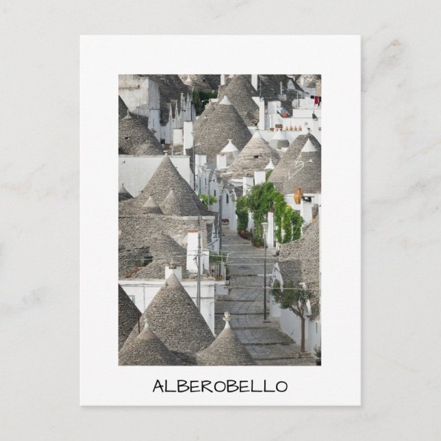 Postal Calle con casas de trulli en Alberobello, Puglia (Anverso)