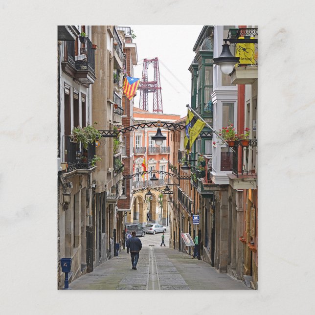 Postal Calle con vistas al puente Vizcaya. (Anverso)