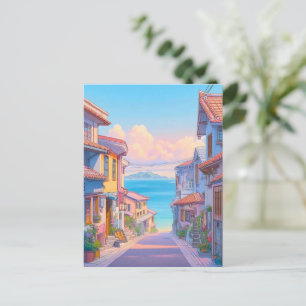 Postal Calle costera de Okinawa con Pastel
