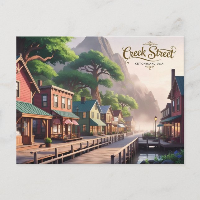 Postal Calle Creek al estilo anime, Ketchikan, Alaska (Anverso)