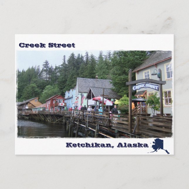 Postal Calle Creek Street en Ketchikan Alaska Recordatori (Anverso)