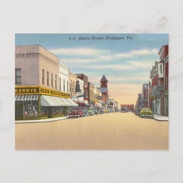 Postal Calle Davis Vintage, Culpeper, Virginia (Anverso)