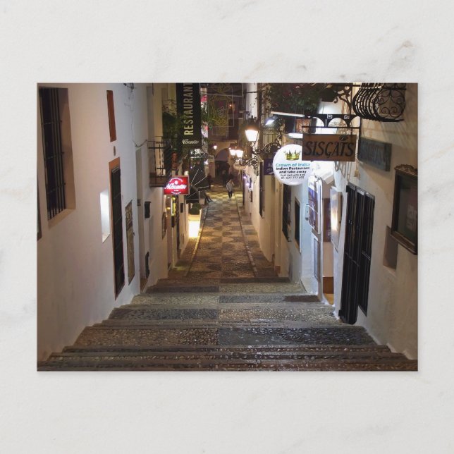 Postal Calle de Altea con escalinata por la noche (Anverso)
