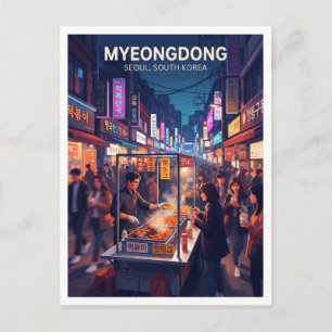 Postal Calle de Comida Rápida Myeongdong Seúl Corea del S