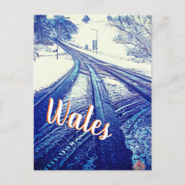 Postal Calle de invierno con nieve azul en Gales