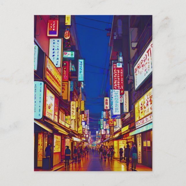 Postal Calle De La Ciudad Japonesa De Noche (Anverso)