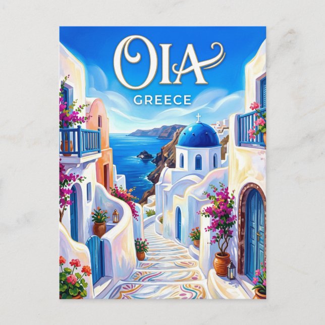Postal Calle de Mármol de Oia Grecia (Anverso)