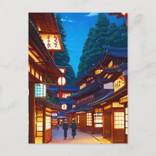 Postal Calle de pueblo japonés de noche