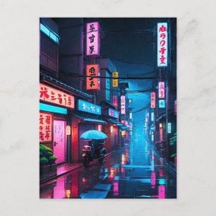 Postal Calle de Tokio de noche LoFi Art