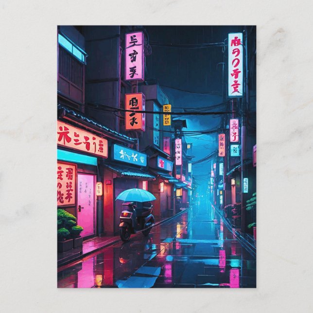 Postal Calle de Tokio de noche LoFi Art (Anverso)