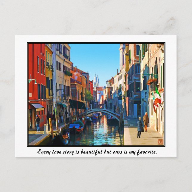 Postal Calle de Venecia con cita de amor (Anverso)