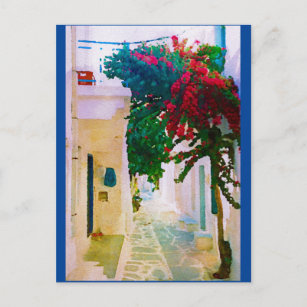 Postal Calle del pueblo de la isla griega