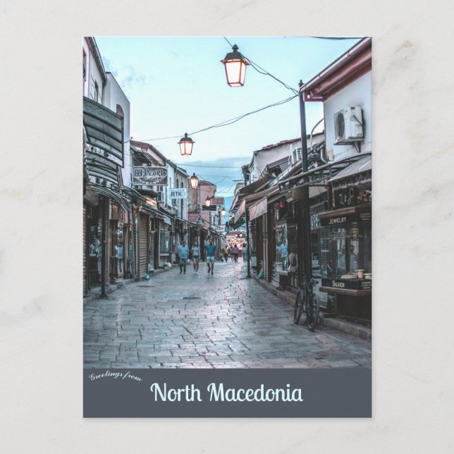 Postal Calle en Skopie, al norte de Macedonia (Anverso)
