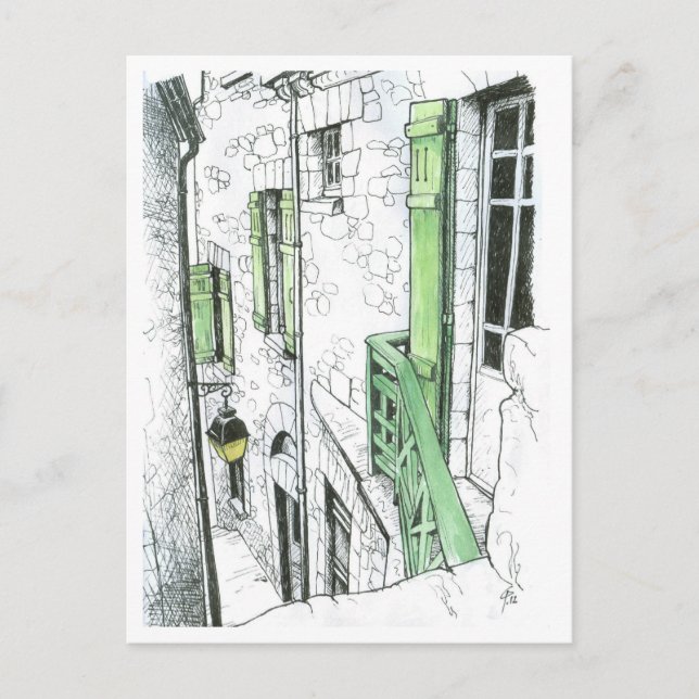 Postal Calle estrecha en Mont St. Michel (Anverso)