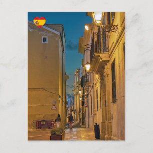 Postal Calle estrecha iluminada antigua en Mahón - Menorc