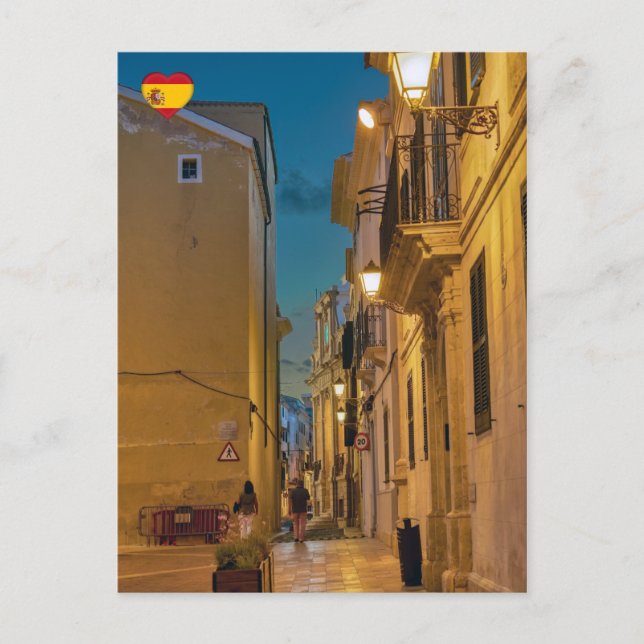 Postal Calle estrecha iluminada antigua en Mahón - Menorc (Anverso)