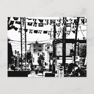 Postal Calle fiesta Rue Laval Hull Gatineau Negro y Blanc