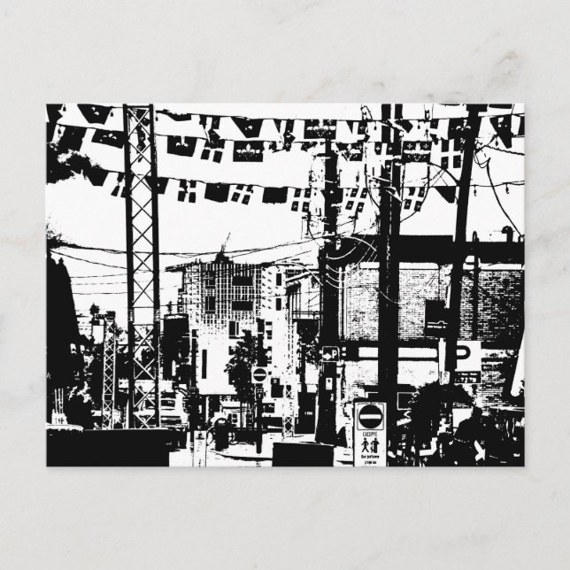 Postal Calle fiesta Rue Laval Hull Gatineau Negro y Blanc (Anverso)