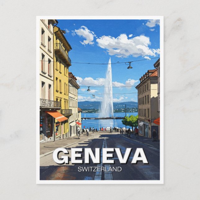 Postal Calle Ginebra Suiza Viaje Jet d'eau (Anverso)