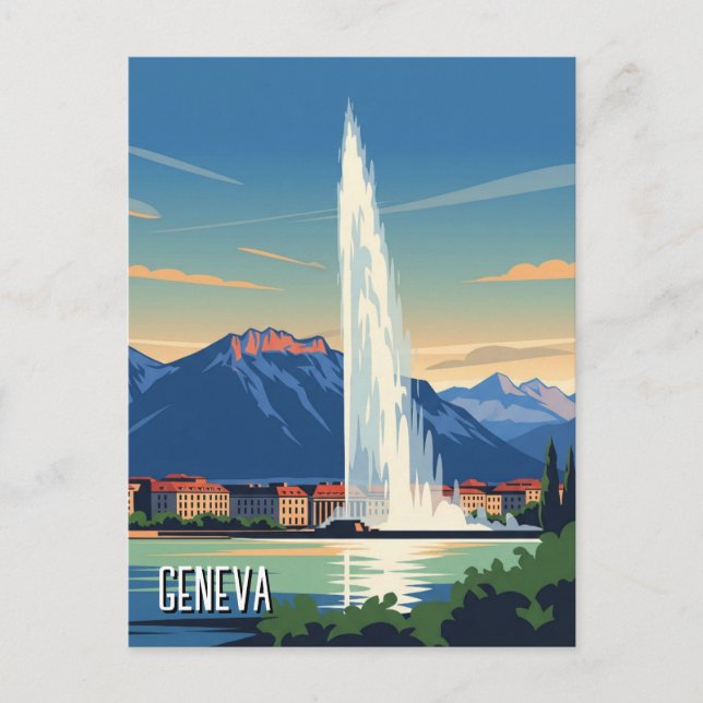 Postal Calle Ginebra Suiza Viaje Jet d'eau Vintage (Anverso)