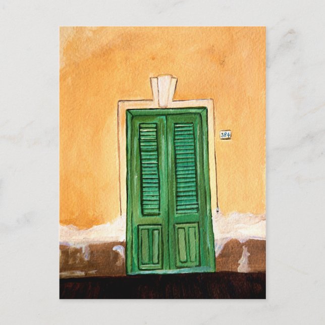 Postal Calle Italiana | Puerta verde sobre la pared amari (Anverso)
