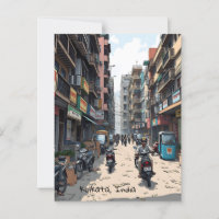Calle ocupada del centro de Kolkata, India