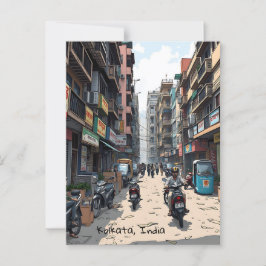 Postal Calle ocupada del centro de Kolkata, India