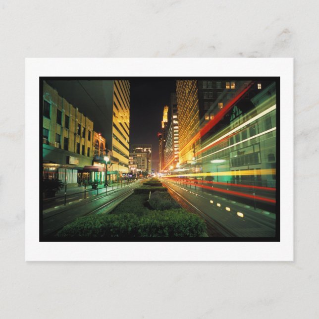 Postal Calle principal de Houston de noche (Anverso)