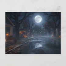 Calle suburbana liminal en noche de Halloween